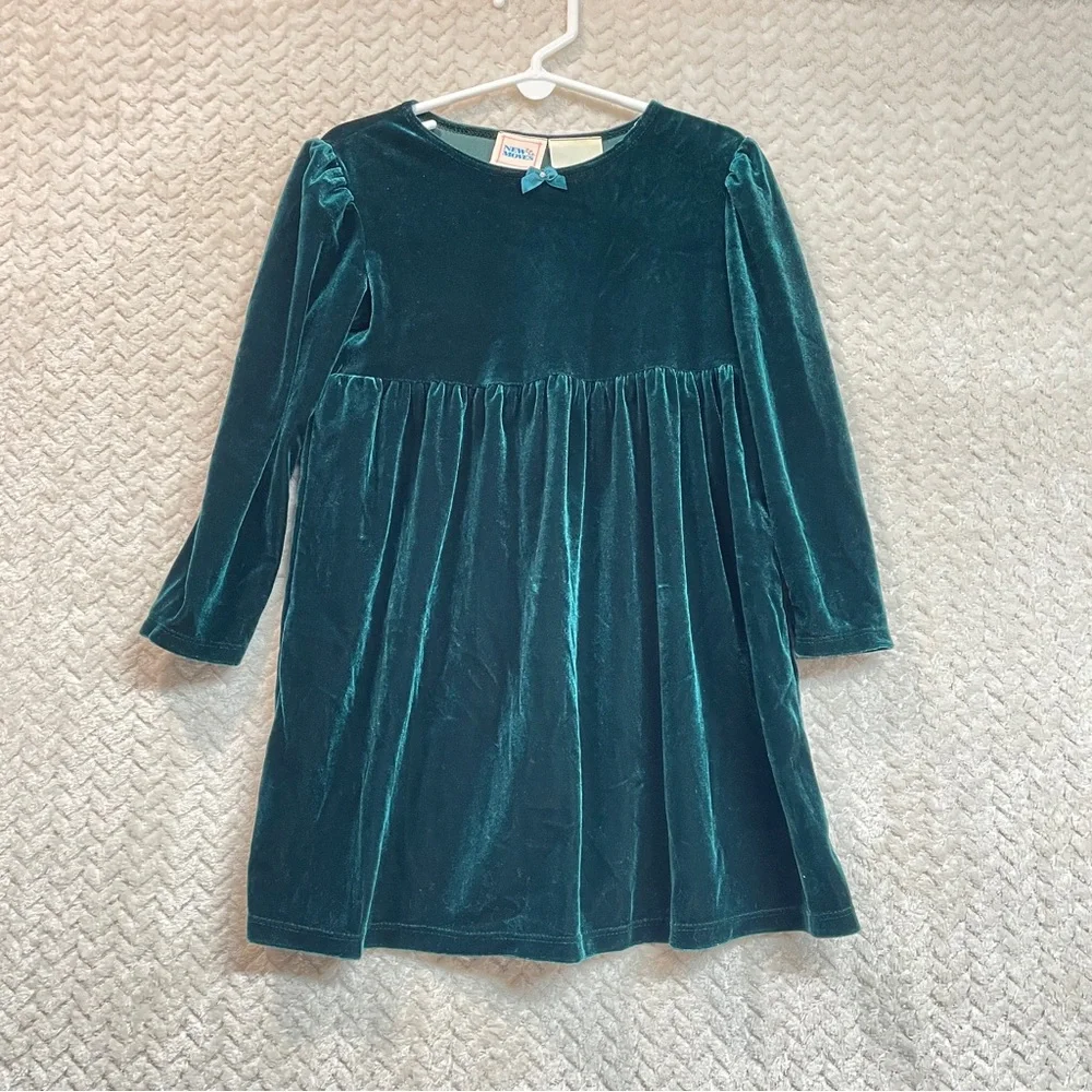 Vintage 90s New Moves‎ Girls Green Velvet Long Sleeve Dress size 4
